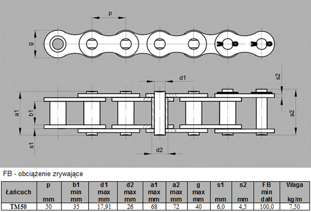 Łańcuch tulejkowy TM 50 – dowolna długość