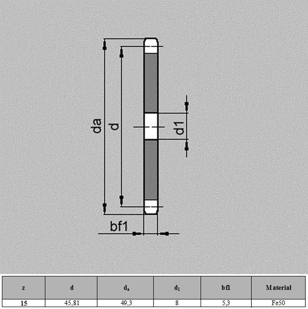 Koło łańcuchowe płaskie (tarcza) 06 B-1 (3/8″), z = 15